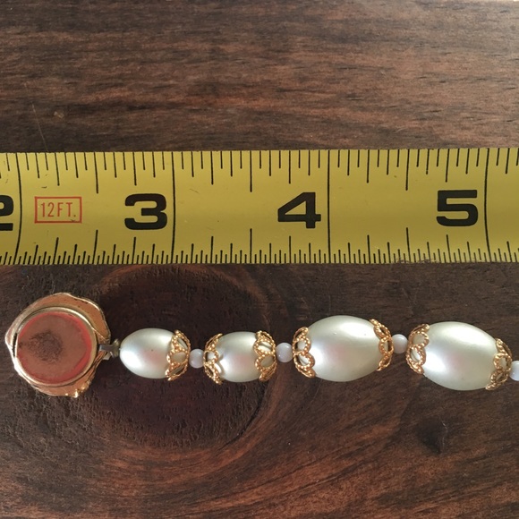 Iridescent Swarovski Faux Pearl Necklace Gold Rose - Picture 6 of 7